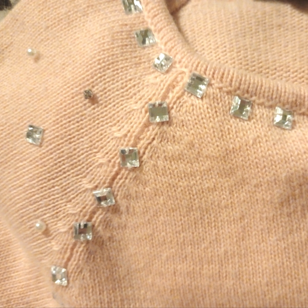 Topshop Crop Angora Crew Neck Crop, orange pearls & jewels 3/4 sleeve, 6 - Picture 3 of 14